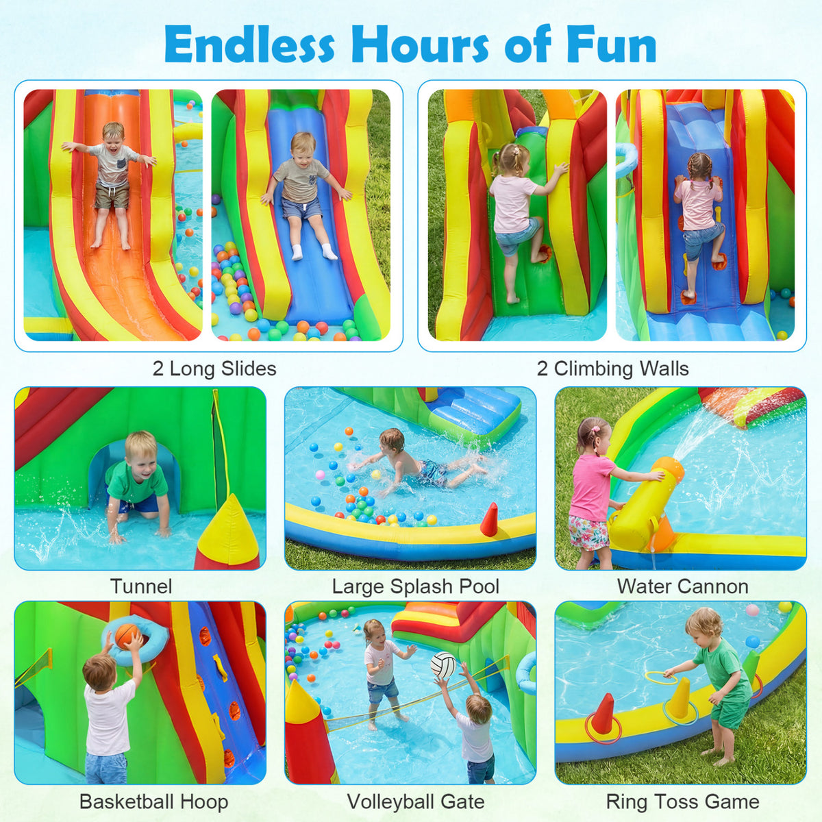 8-in-1 Giant Bounce House with 2 Long Slides for Yard Party with 780W Blower