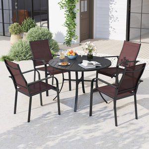 5 Pieces Patio Dining Set for 4 42.5 inch Outdoor Round Metal Table-Coffee and Black