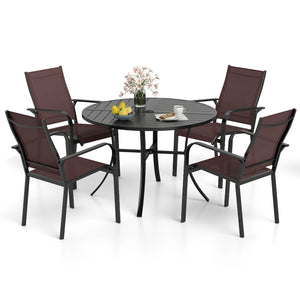 5 Pieces Patio Dining Set for 4 42.5 inch Outdoor Round Metal Table-Coffee and Black