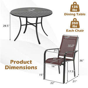 5 Pieces Patio Dining Set for 4 42.5 inch Outdoor Round Metal Table-Coffee and Black