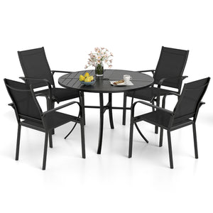 5 Pieces Patio Dining Set for 4 42.5 inch Outdoor Round Metal Table-Black