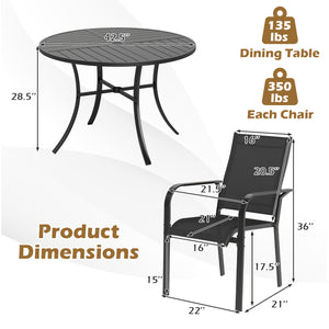 5 Pieces Patio Dining Set for 4 42.5 inch Outdoor Round Metal Table-Black