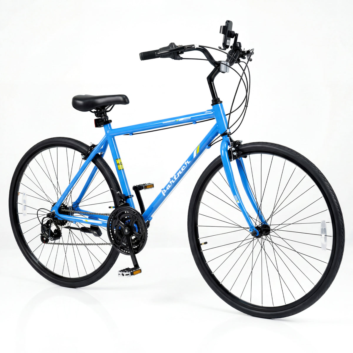 700C Hybrid Bike for Adult with 18-Speed Shimano Drivetrain and Phone Holder-Blue