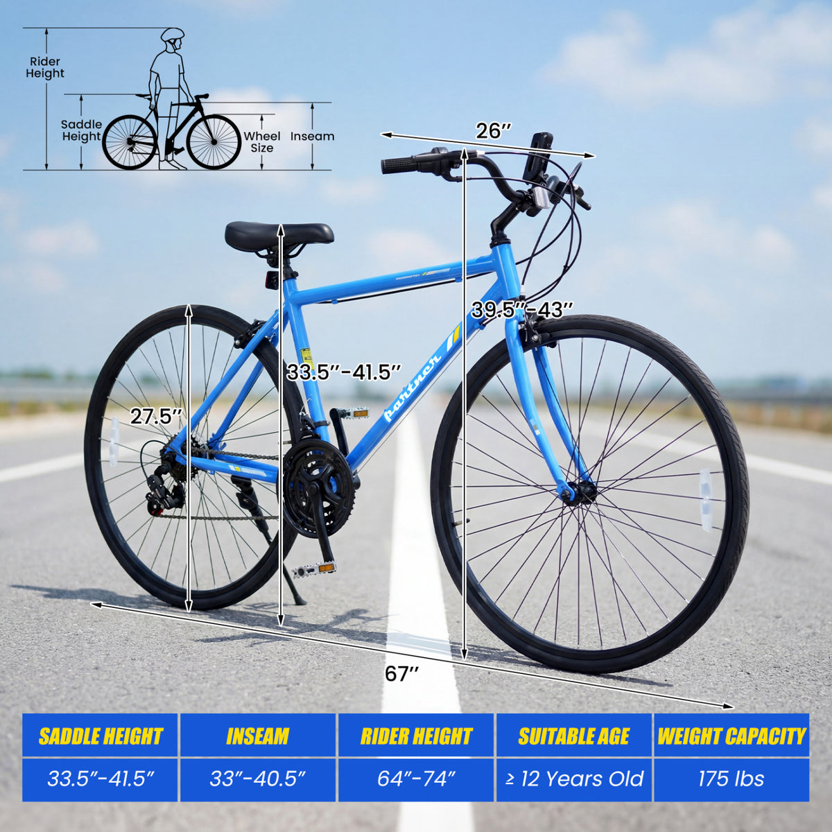 700C Hybrid Bike for Adult with 18-Speed Shimano Drivetrain and Phone Holder-Blue