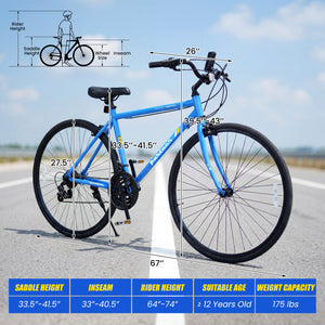 700C Hybrid Bike for Adult with 18-Speed Shimano Drivetrain and Phone Holder-Blue