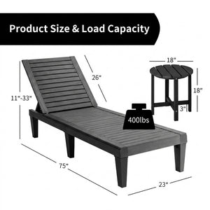 3-Piece Patio Lounge Set with Adjustable Recliner Chairs and Round Side Table for Poolside