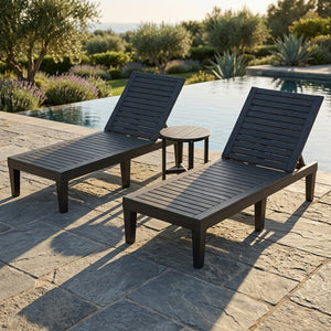 3-Piece Patio Lounge Set with Adjustable Recliner Chairs and Round Side Table for Poolside