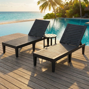 3-Piece Patio Lounge Set with Adjustable Recliner Chairs and Round Side Table for Poolside