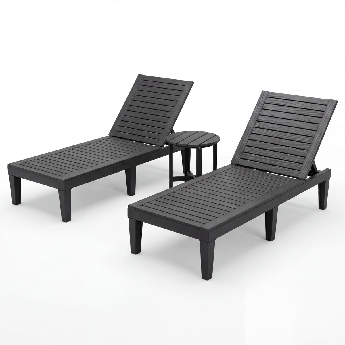 3-Piece Patio Lounge Set with Adjustable Recliner Chairs and Round Side Table for Poolside