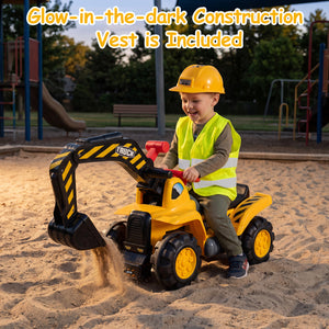 3-in-1 Ride on Excavator Bulldozer Detachable with Engine Sound and Helmet