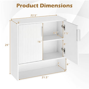 Bathroom Wall Cabinet with 2 Fluted Doors and Open Cube and Adjustable Shelf-White