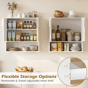 Bathroom Wall Cabinet with 2 Fluted Doors and Open Cube and Adjustable Shelf-White