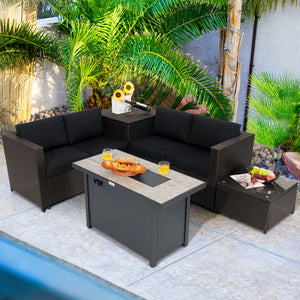 5-Piece Patio Furniture Set with Propane Fire Pit Table-Black