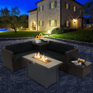 5-Piece Patio Furniture Set with Propane Fire Pit Table-Black