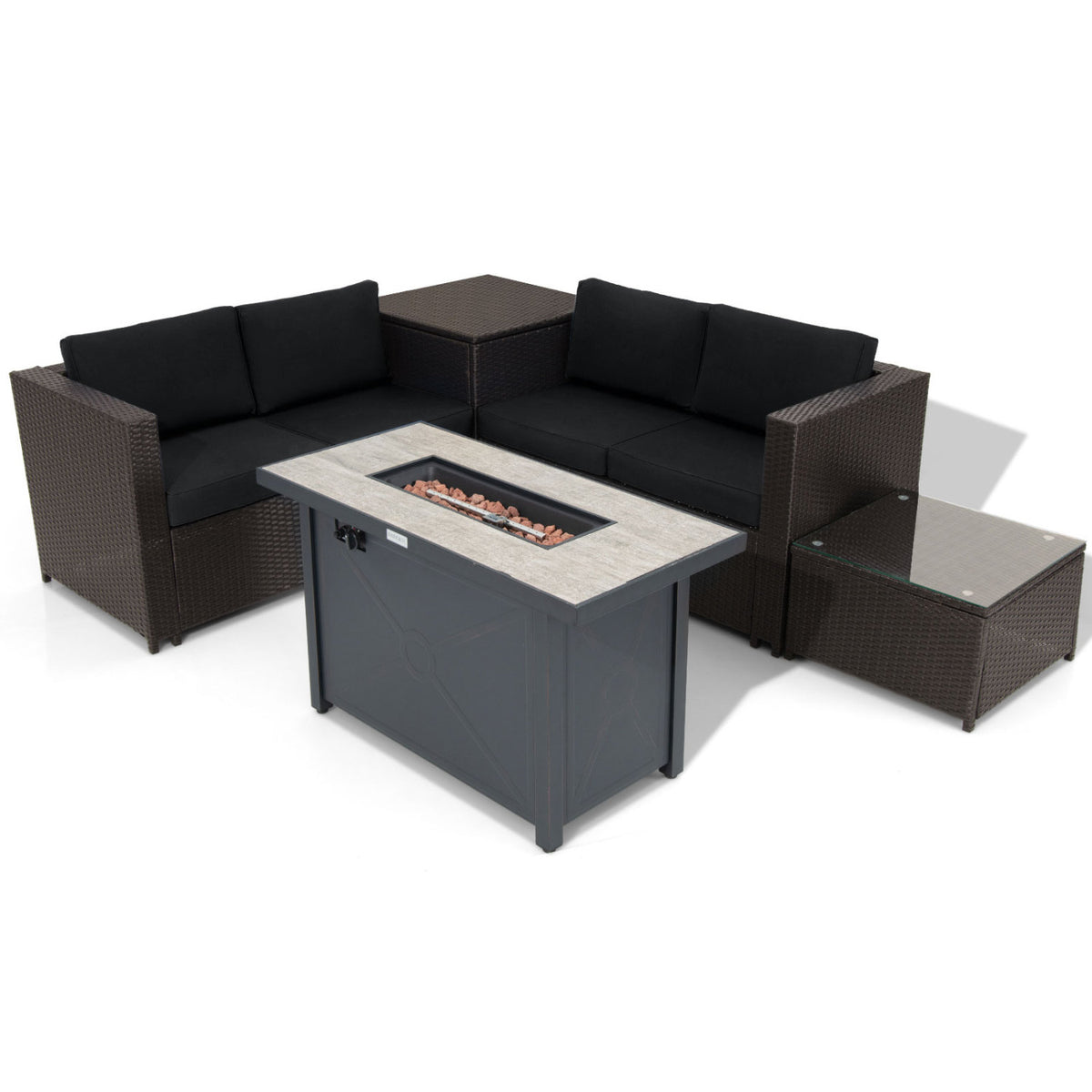 5-Piece Patio Furniture Set with Propane Fire Pit Table-Black