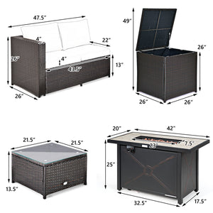 5-Piece Patio Furniture Set with Propane Fire Pit Table-Black