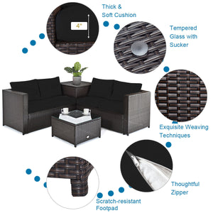5-Piece Patio Furniture Set with Propane Fire Pit Table-Black
