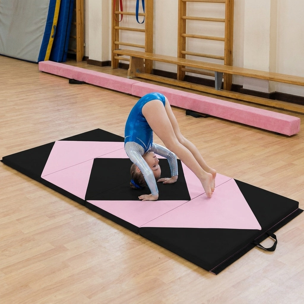 Folding Gymnastics Mat and Portable Floor Balance Beam Set