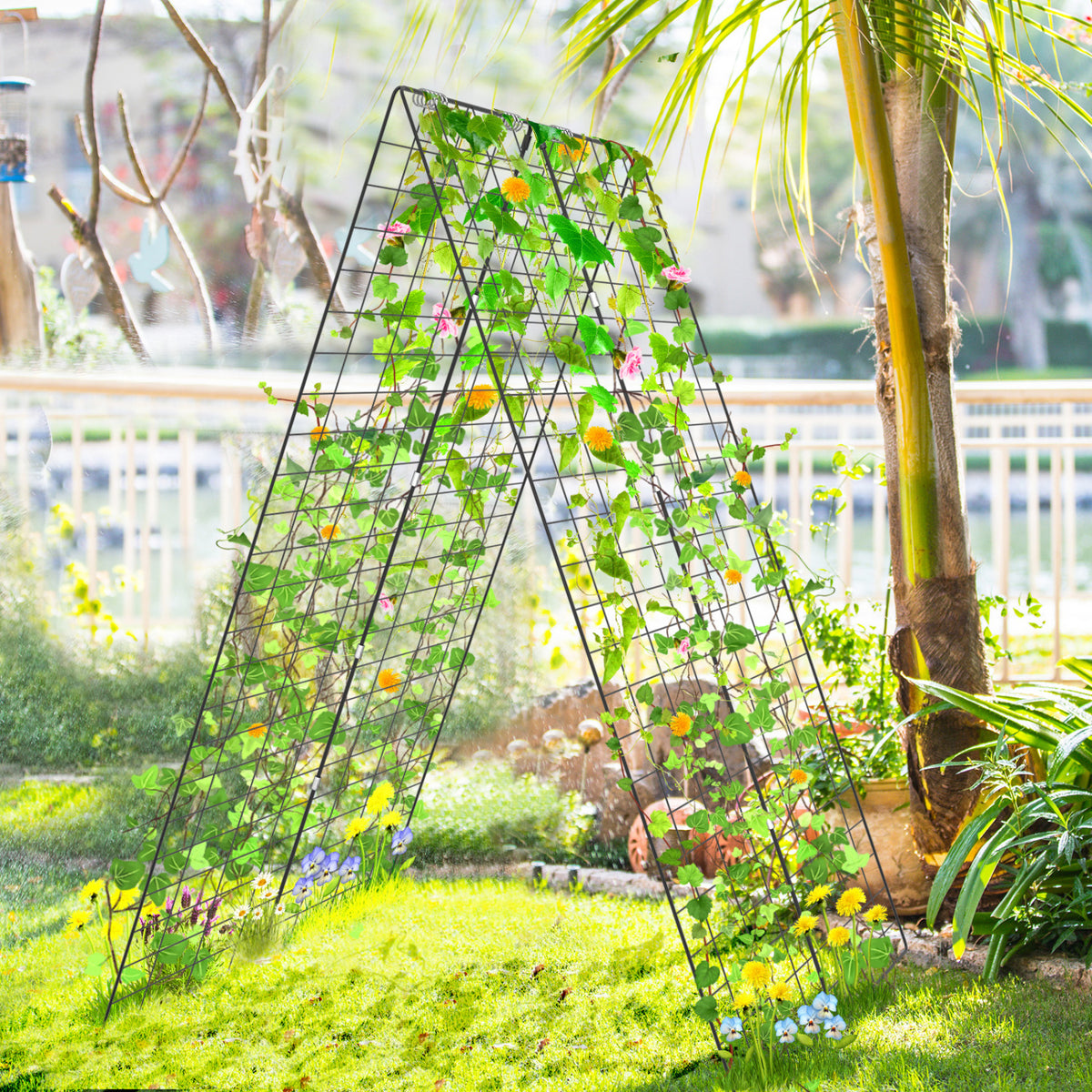 A-Frame Garden Trellis for Climbing Plant with Ground Stake and Cable Tie-Green