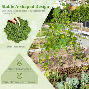 A-Frame Garden Trellis for Climbing Plant with Ground Stake and Cable Tie-Green