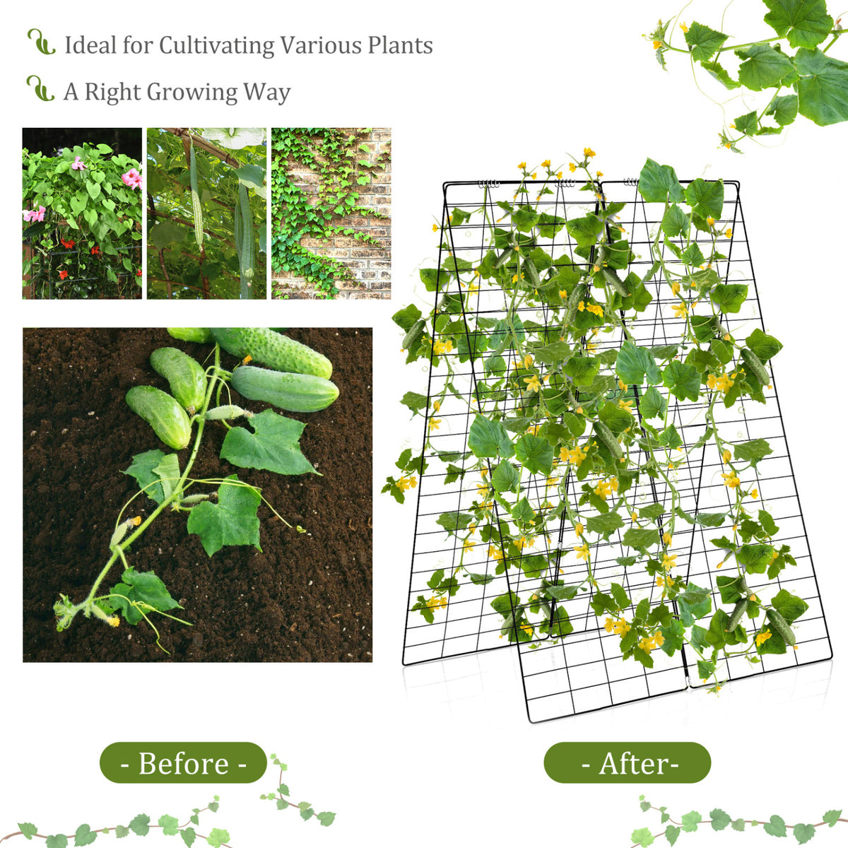 A-Frame Garden Trellis for Climbing Plant with Ground Stake and Cable Tie-Green