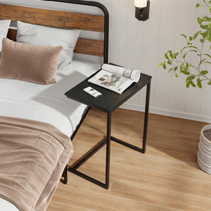 C-Shaped Side Table Sofa Snack End Table with Metal Frame-Black