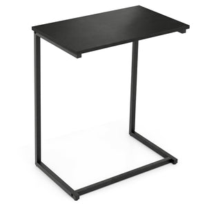 C-Shaped Side Table Sofa Snack End Table with Metal Frame-Black
