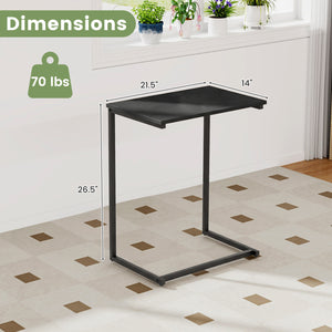 C-Shaped Side Table Sofa Snack End Table with Metal Frame-Black