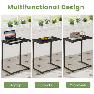C-Shaped Side Table Sofa Snack End Table with Metal Frame-Black