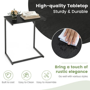 C-Shaped Side Table Sofa Snack End Table with Metal Frame-Black