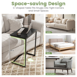 C-Shaped Side Table Sofa Snack End Table with Metal Frame-Black
