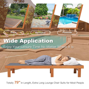 Adjustable Outdoor Wood Chaise Lounge Chair with 5-Postion Backrest-Gray