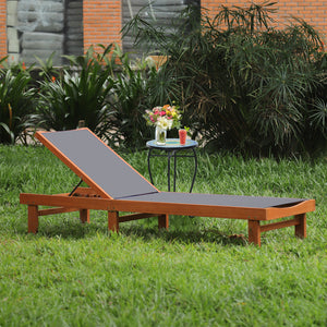Adjustable Outdoor Wood Chaise Lounge Chair with 5-Postion Backrest-Gray