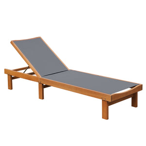Adjustable Outdoor Wood Chaise Lounge Chair with 5-Postion Backrest-Gray