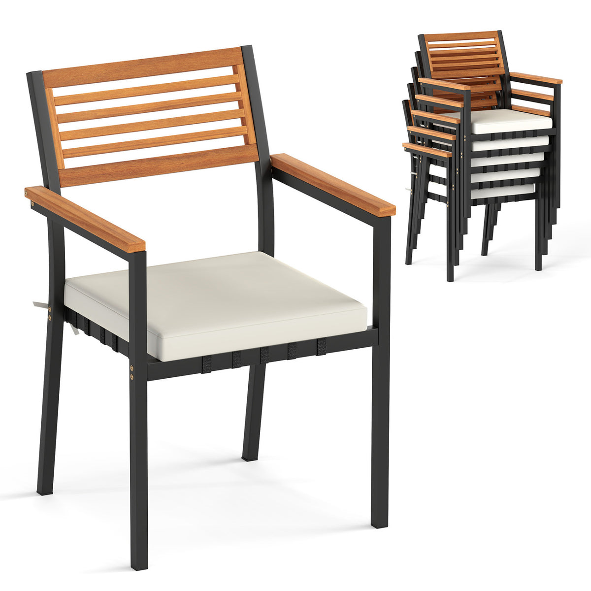 Stackable Patio Dining Chairs Set of 6 with Cushions