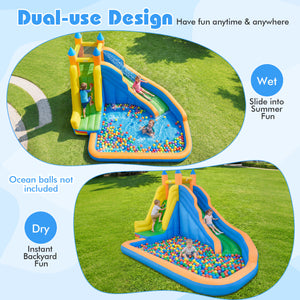 3-in-1 Inflatable Water Slide with Curved Slide and 680W Blower