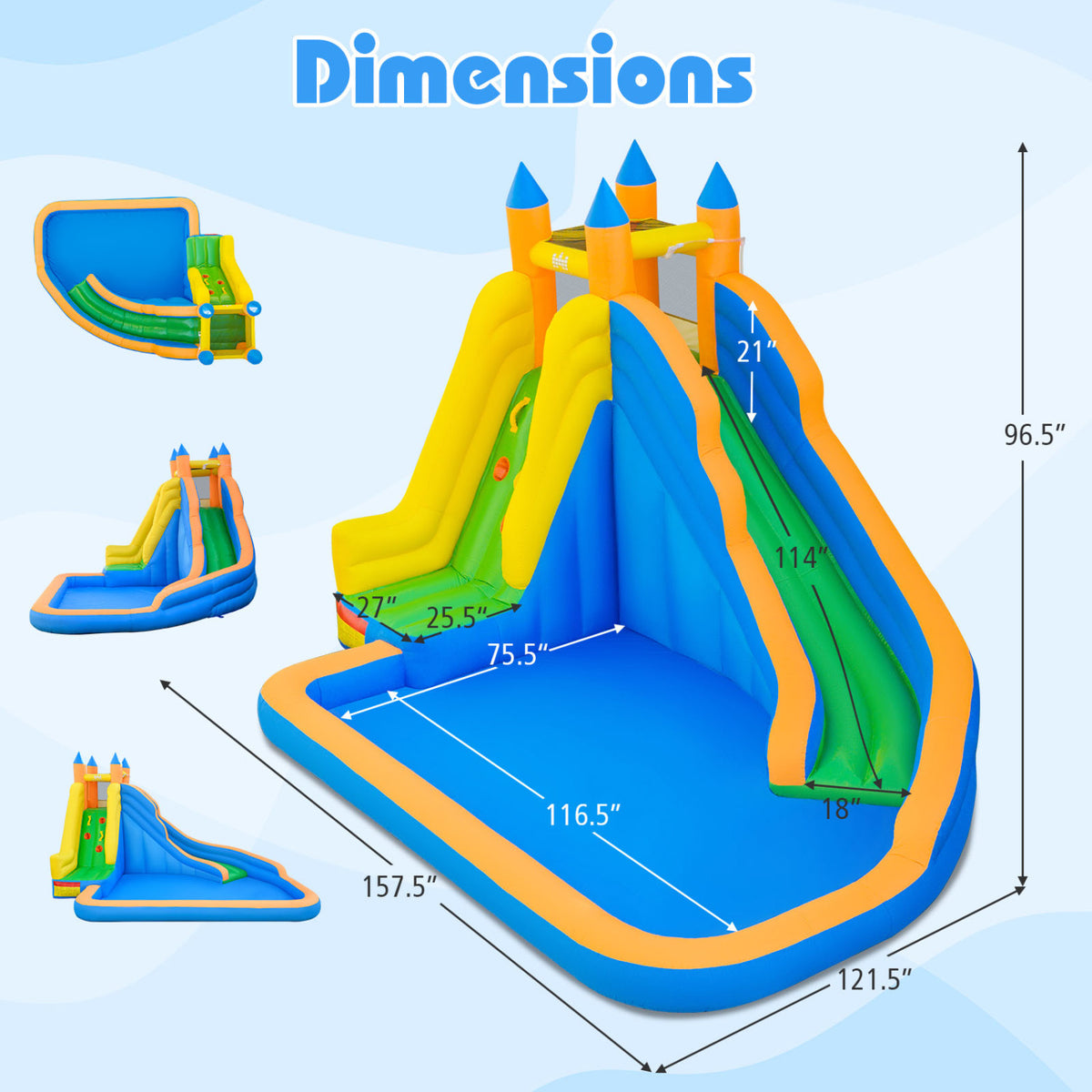 3-in-1 Inflatable Water Slide with Curved Slide and 680W Blower