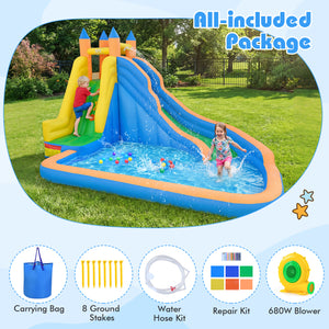 3-in-1 Inflatable Water Slide with Curved Slide and 680W Blower