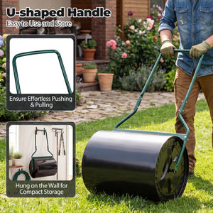 Lawn Roller 16 Gallon Water/Sand Filled Garden Drum Roller with Leak-proof Inlet