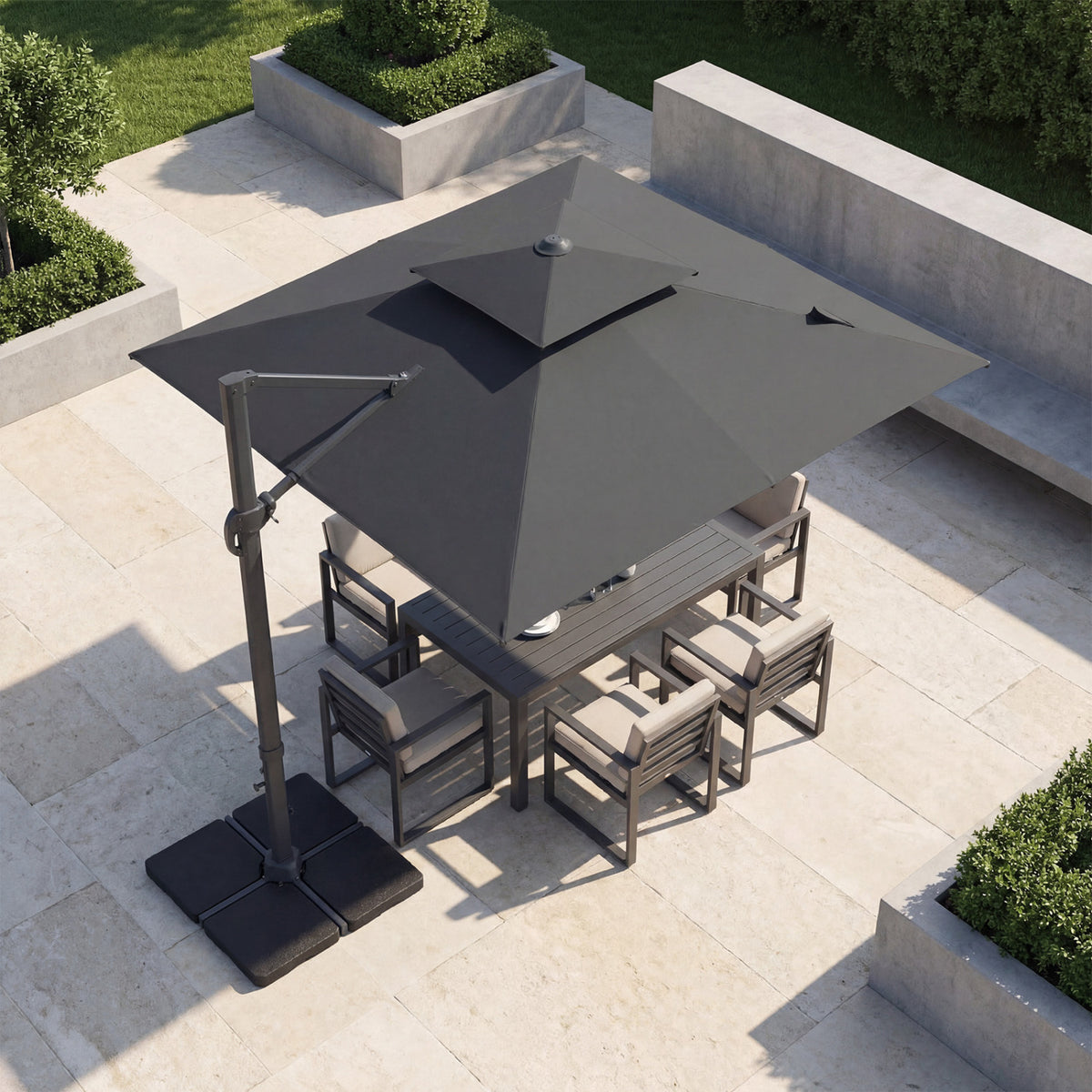 10 FT Aluminum Pole Patio Cantilever Umbrella with 220 LBS Base-Gray