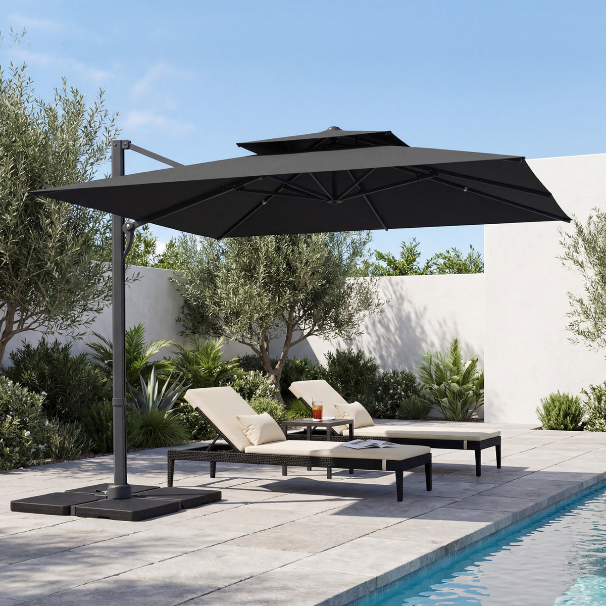 10 FT Aluminum Pole Patio Cantilever Umbrella with 220 LBS Base-Gray