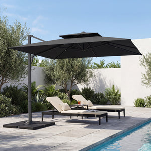 10 FT Aluminum Pole Patio Cantilever Umbrella with 220 LBS Base-Gray
