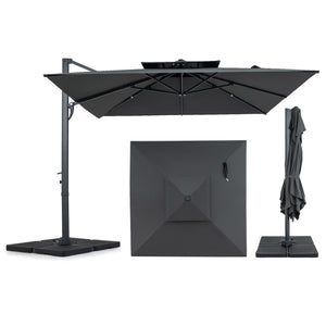 10 FT Aluminum Pole Patio Cantilever Umbrella with 220 LBS Base-Gray