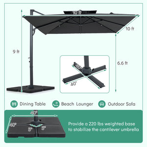 10 FT Aluminum Pole Patio Cantilever Umbrella with 220 LBS Base-Gray