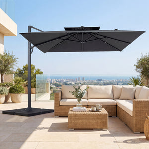 10 FT Aluminum Pole Patio Cantilever Umbrella with 220 LBS Base-Gray