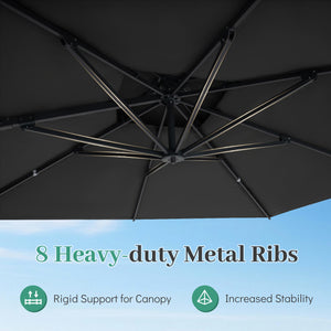 10 FT Aluminum Pole Patio Cantilever Umbrella with 220 LBS Base-Gray
