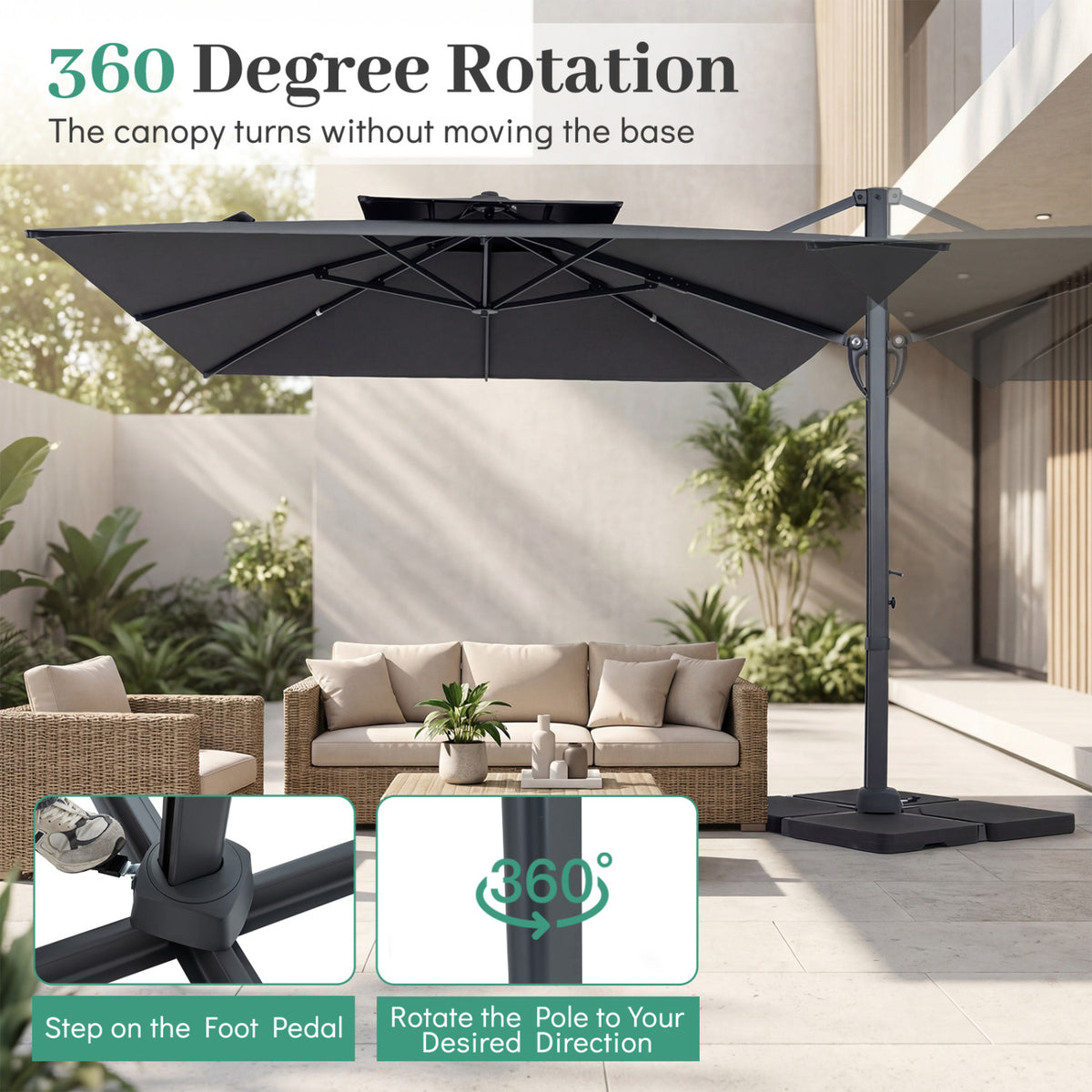 10 FT Aluminum Pole Patio Cantilever Umbrella with 220 LBS Base-Gray