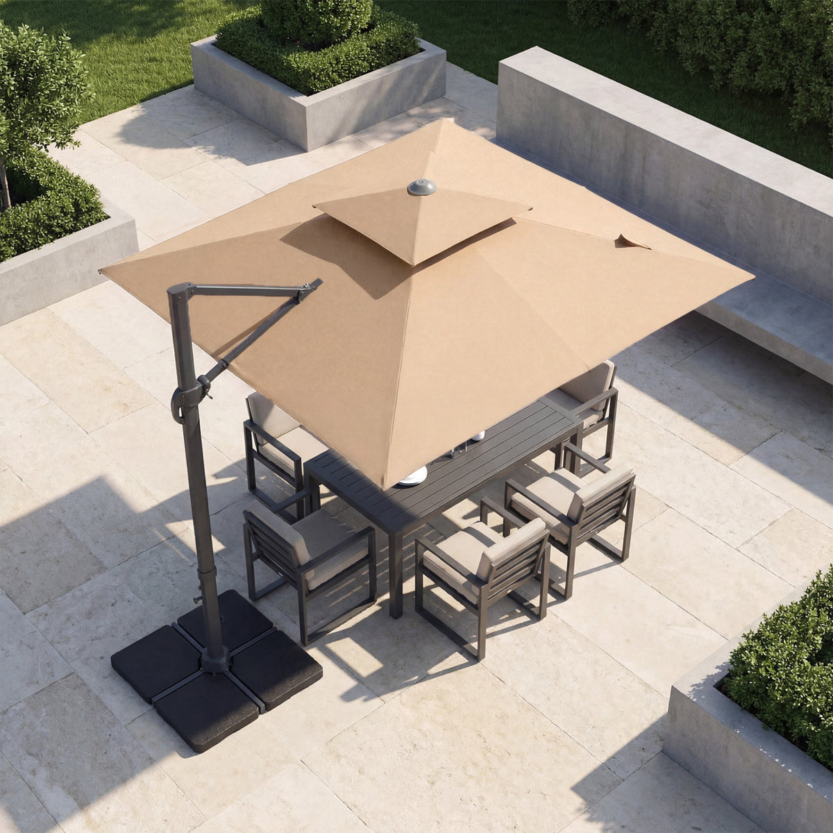 10 FT Aluminum Pole Patio Cantilever Umbrella with 220 LBS Base-Brown