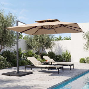 10 FT Aluminum Pole Patio Cantilever Umbrella with 220 LBS Base-Brown