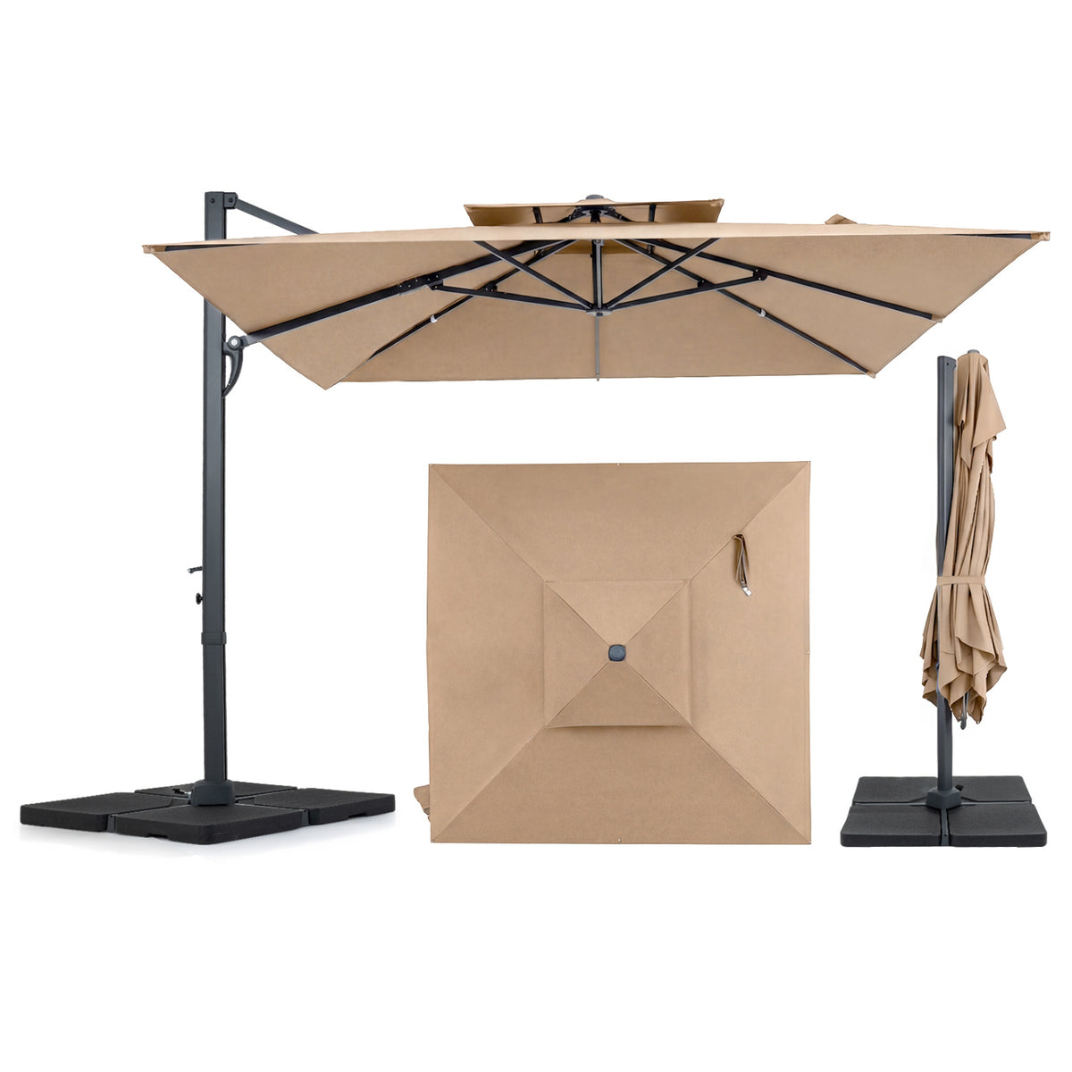 10 FT Aluminum Pole Patio Cantilever Umbrella with 220 LBS Base-Brown